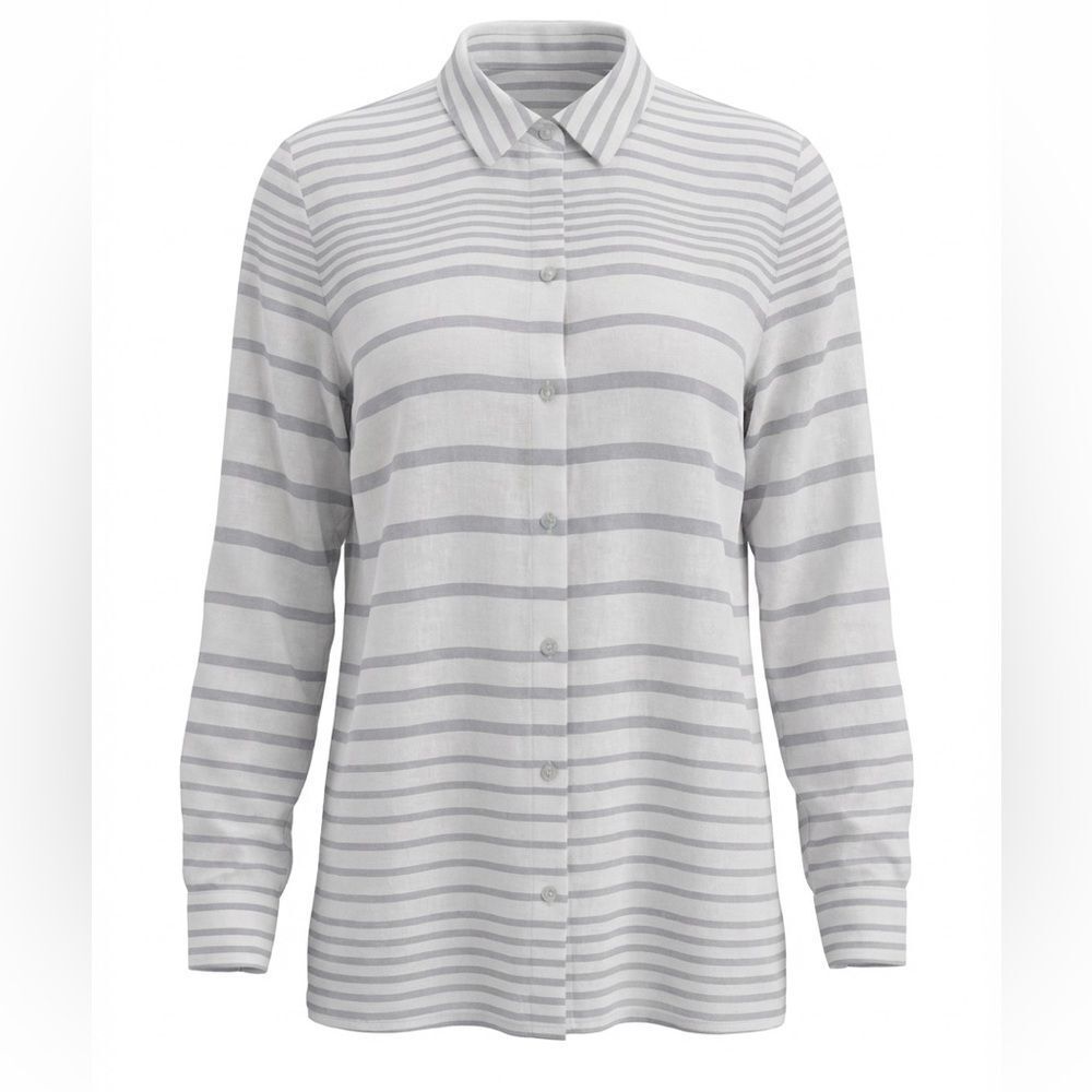 J JILL WOMENS LONG STRIPED BLOUSE WHITE LIGHT BLUE SIZE L